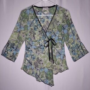 Byer Top Medium Green Chiffon Empire Tie Wrap Asymmetric Ethereal Forest Fairy
